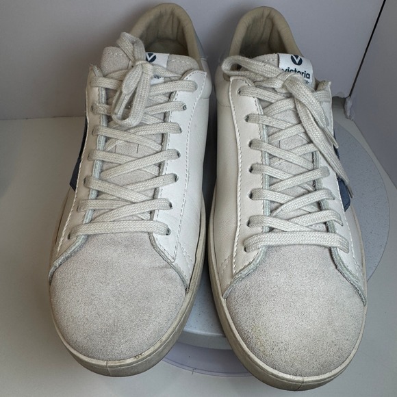 Victoria Berlin Women's Leather Sneakers Hielo White/Blue Suede US Size 9.5 - Picture 3 of 13
